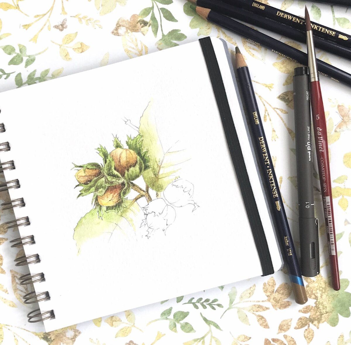 Работа автора. Чернильные карандаши Derwent Inktense, линер, акварельная бумага целлюлоза 100%.