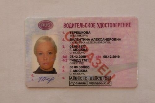 Образец водительского удостоверения