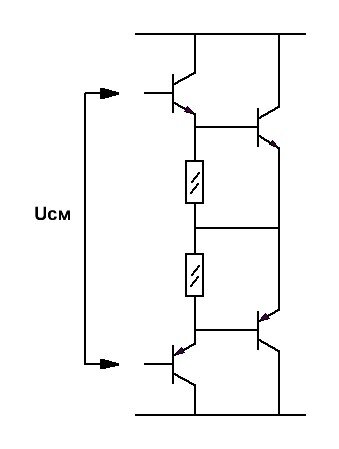 Рис. 2. Выходной каскад по схеме Дарлингтона.