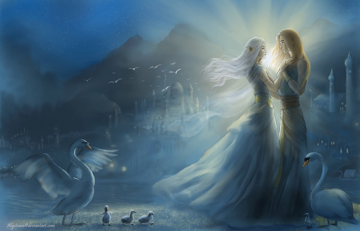 Эарвэн и Финарфин в гавани Алквалондэ, автор - alystraea.