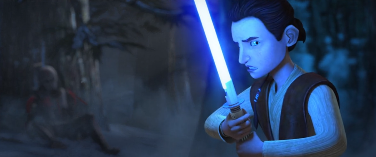 Калеб Дьюм (Кейнан Джарус) пытается убежать от погони. Испуганный, одинокий падаван - суровая реальность времени известной как "Великая чистка джедаев". Кадр из сериала "Бракованная партия"