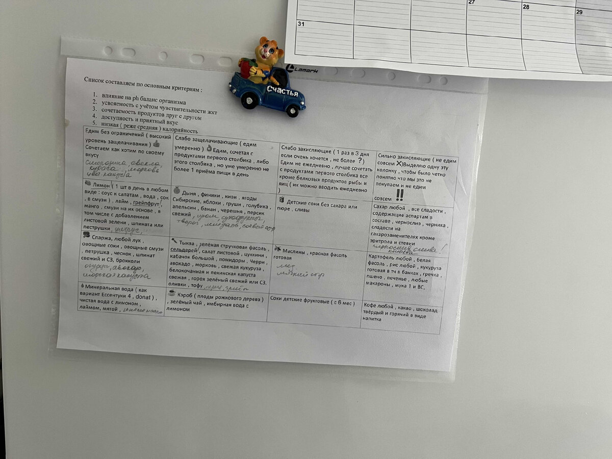 На холодильнике у меня висит список разрешенных продуктов