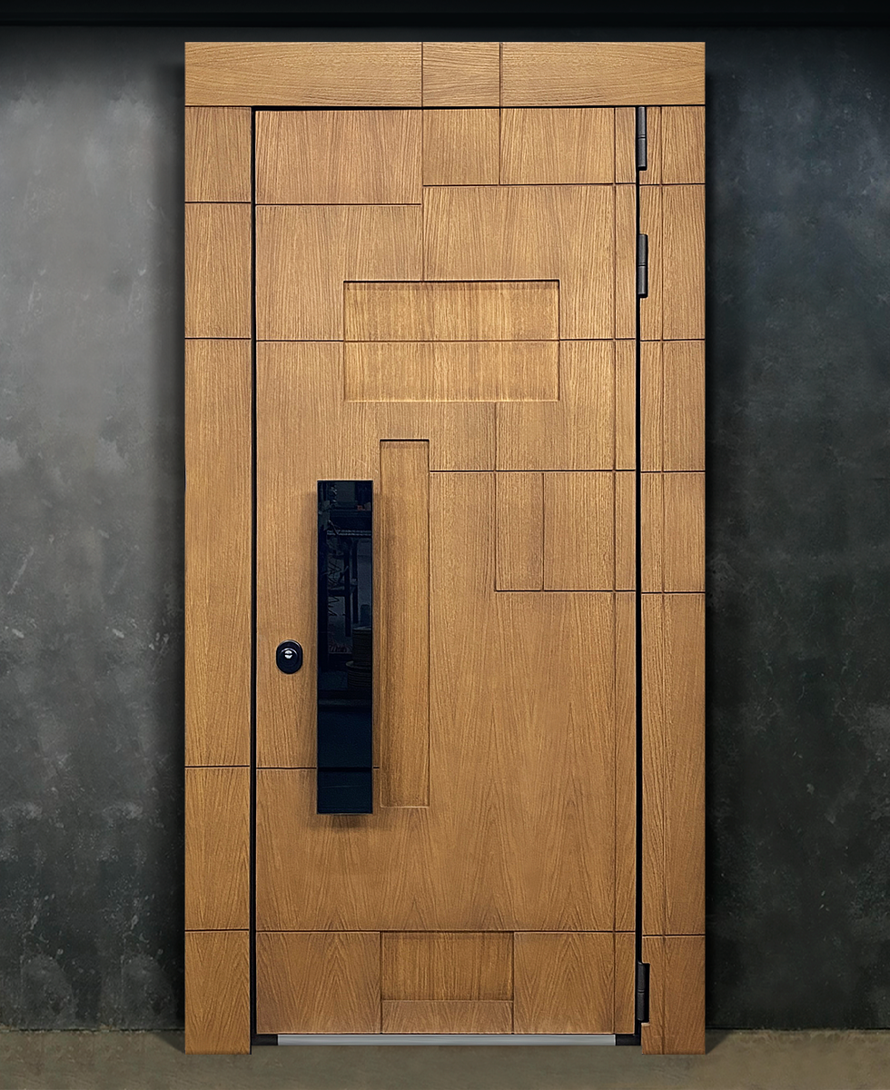 Дверь с панелью Woodline Тик с фрезеровкой Elemento.                                                  Цена - от 326 000 рублей.