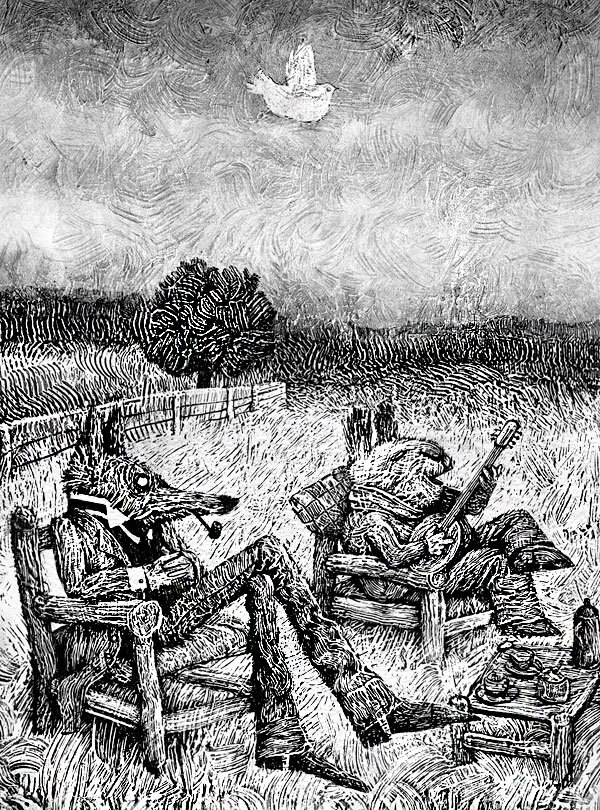 Братец Кролик и Братец Лис. Иллюстрация Геннадия Калиновского. Фото взято из открытого источника в сети Интернет.