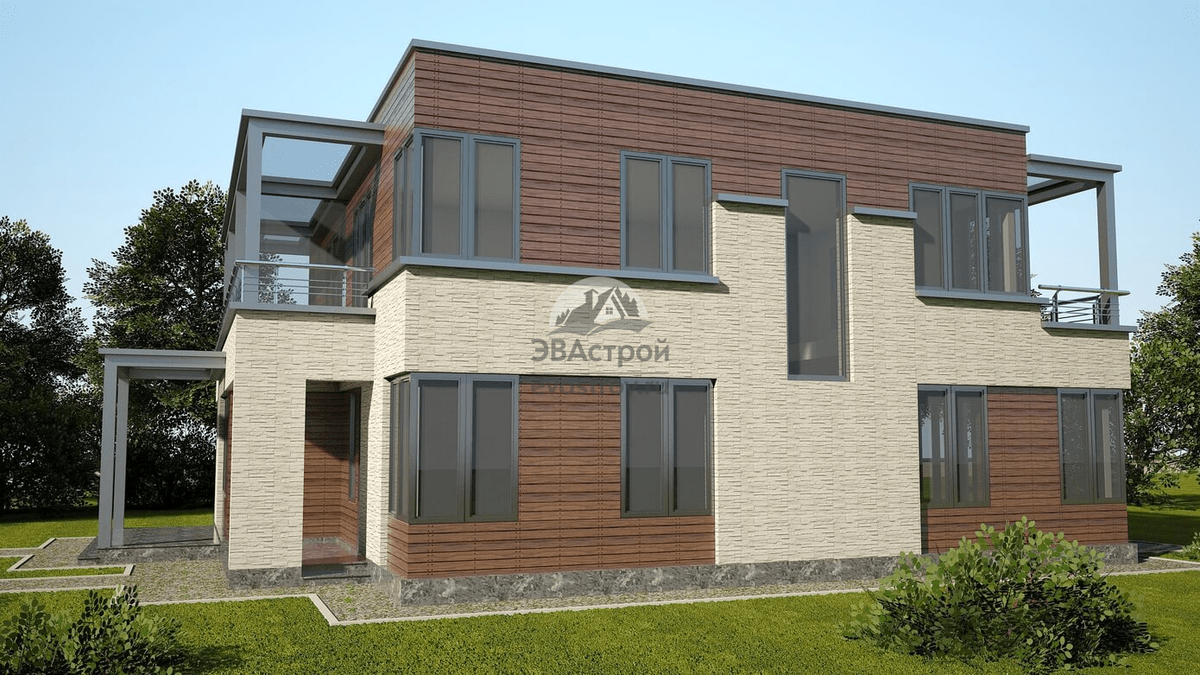 Проект двухэтажного таунхауса из газобетонных блоков с балконом - V10-56