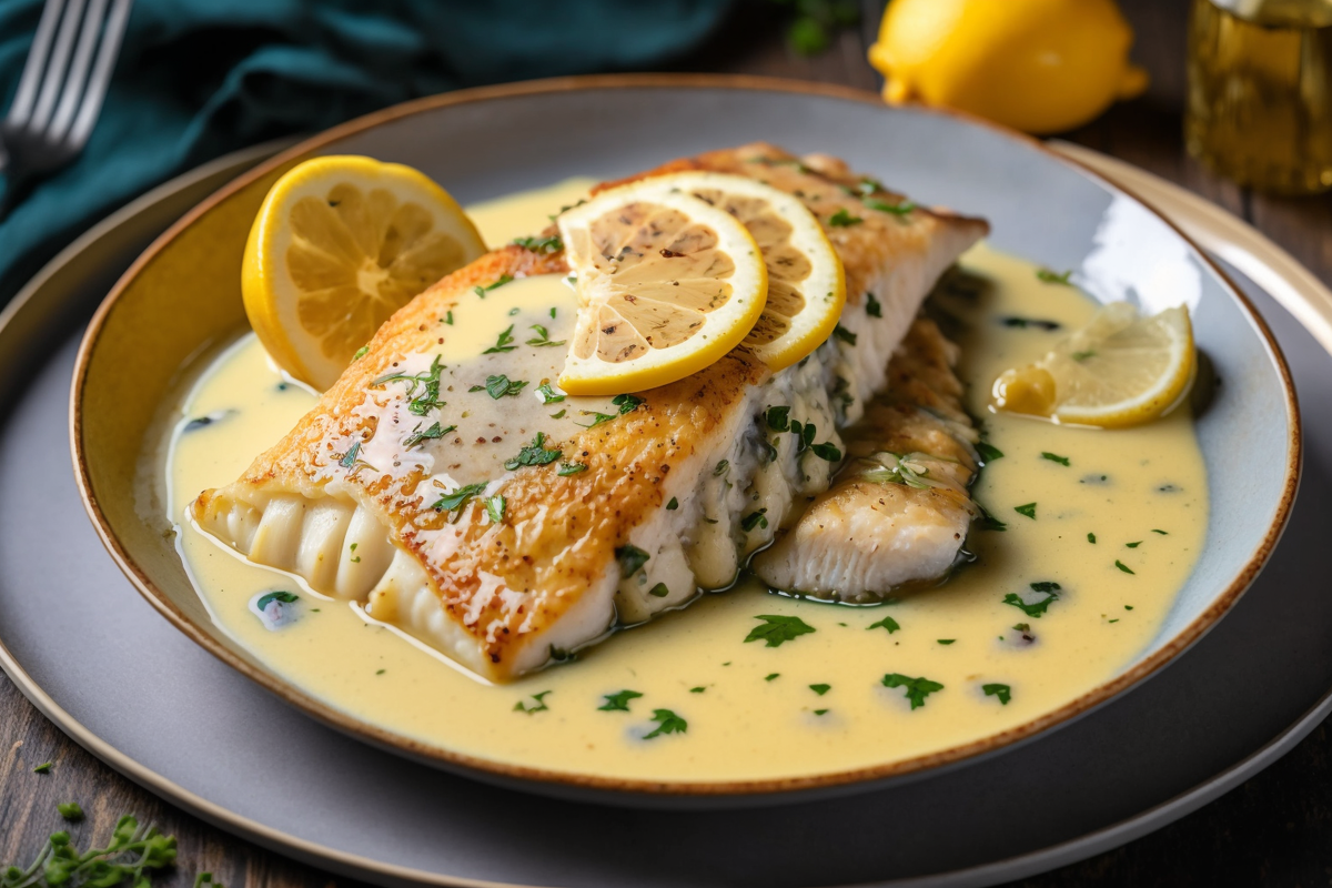Морской окунь с соусом из лимонного масла