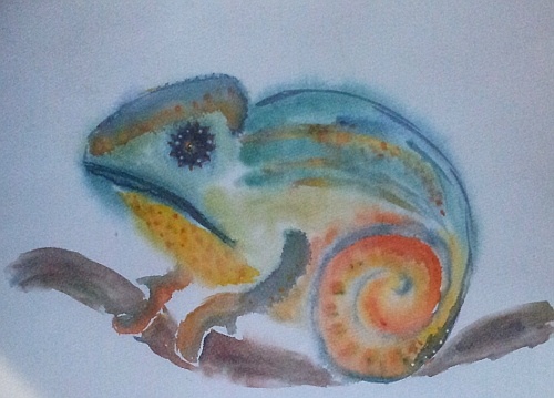 Хамелеон... Очередная бесславная попытка "приручить" акварель