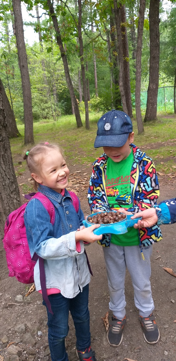 Опредилите по лицу, кто больше всех собрал орехов:)