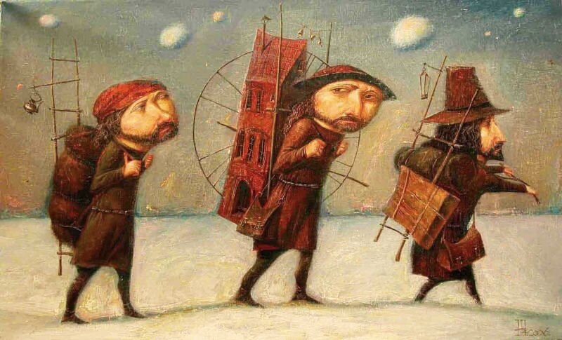 "Viajeros / Travellers/Пилигримы", 65 x 100 cm., 2006 Геннадий Шлыков