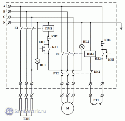Схема пульта управления калорифером (исходный вариант) 