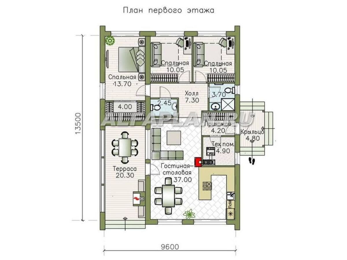 Планировка одноэтажного дома 1021А «Йота», © Владимир Тарасов