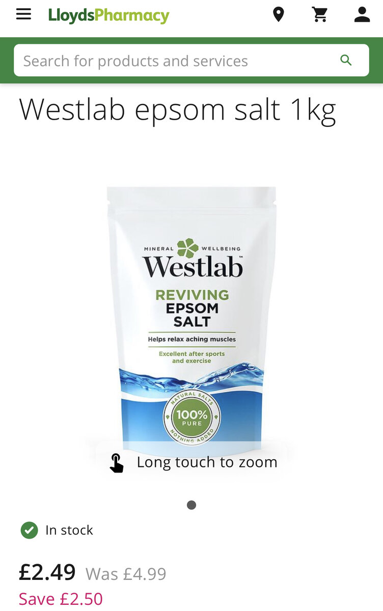 Английская аптека Lloyds продает 1 килограмм соли за £2.49 (около 250 рублей). Фото google.co.uk