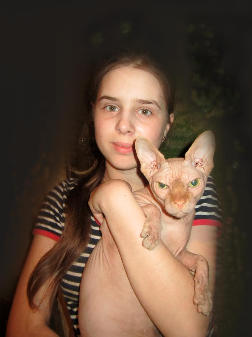 Альбина и ее кот Юлий породы сфинкс