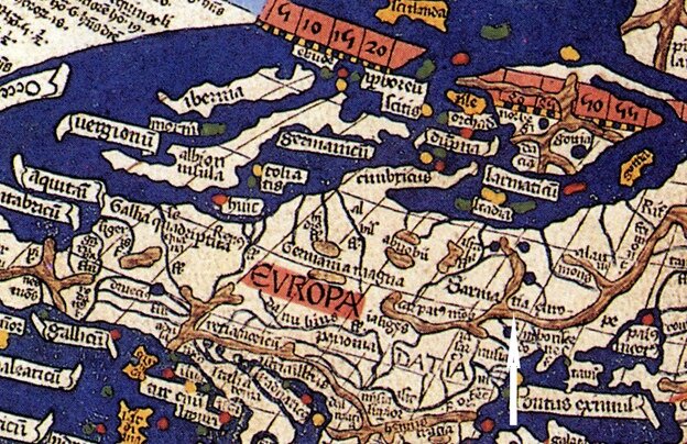 Фрагмент карты гравёра Йохана Шнитцера из Армсхайма (1482), выполненной по «Космографии» Птолемея