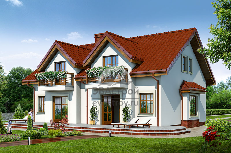 Проект дома 202 м2 на 2 семьи с мансардой, балконом и террасой - 102-83