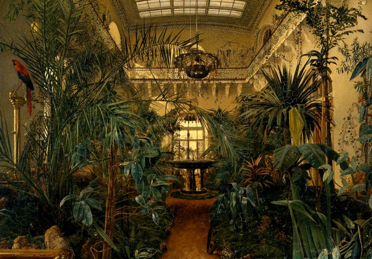 М.И. Антонов «Зимний сад Зимнего дворца в Петербурге» (Садик при Помпейской галерее Зимнего дворца). 1840 год. Холст, масло. Из собрания Государственной Третьяковской галереи.