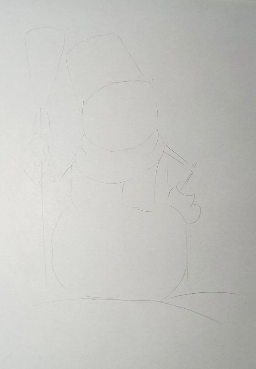 На голову одеваем  ведро, ручки - веточки, на руках рукавички, в руке метелка.  На шею наматываем шарф.