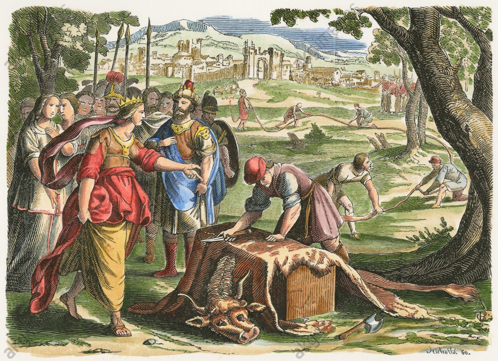 Гравюра с изображением хитрости Элиссы