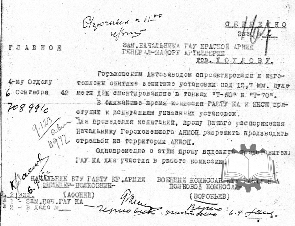 Состояние дел по зенитным танкам на ГАЗ по состоянию на сентябрь 1942 года. На самом деле там работали только по будущему Т-90.