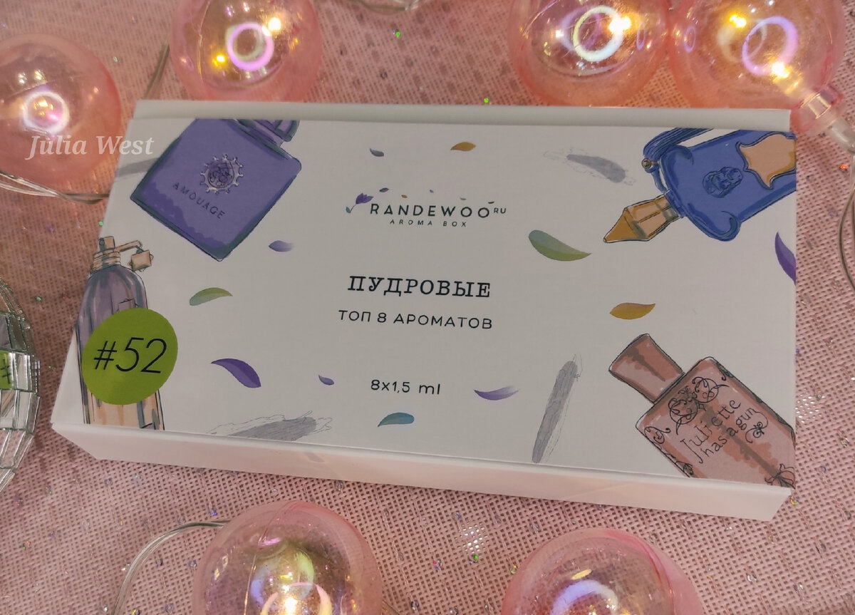 В коробочке 8 стеклянных флакончиков с парфюмами, которые были отобраны на основе оценок покупателей и экспертов сайта.