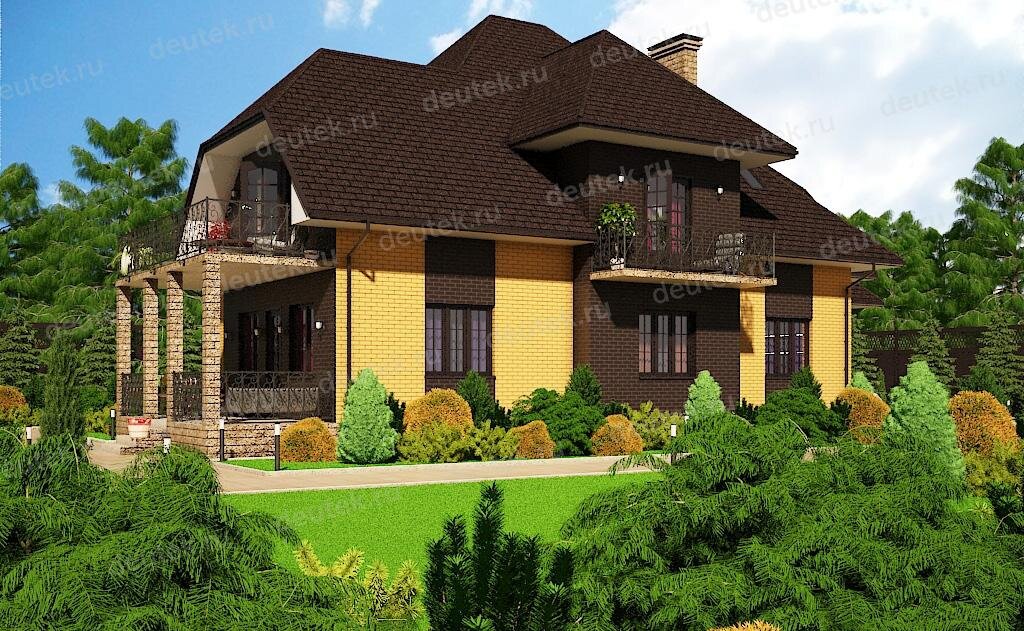 Проект дома 350 м2 из керамоблока с гаражом, балконом и кабинетом - DT0286