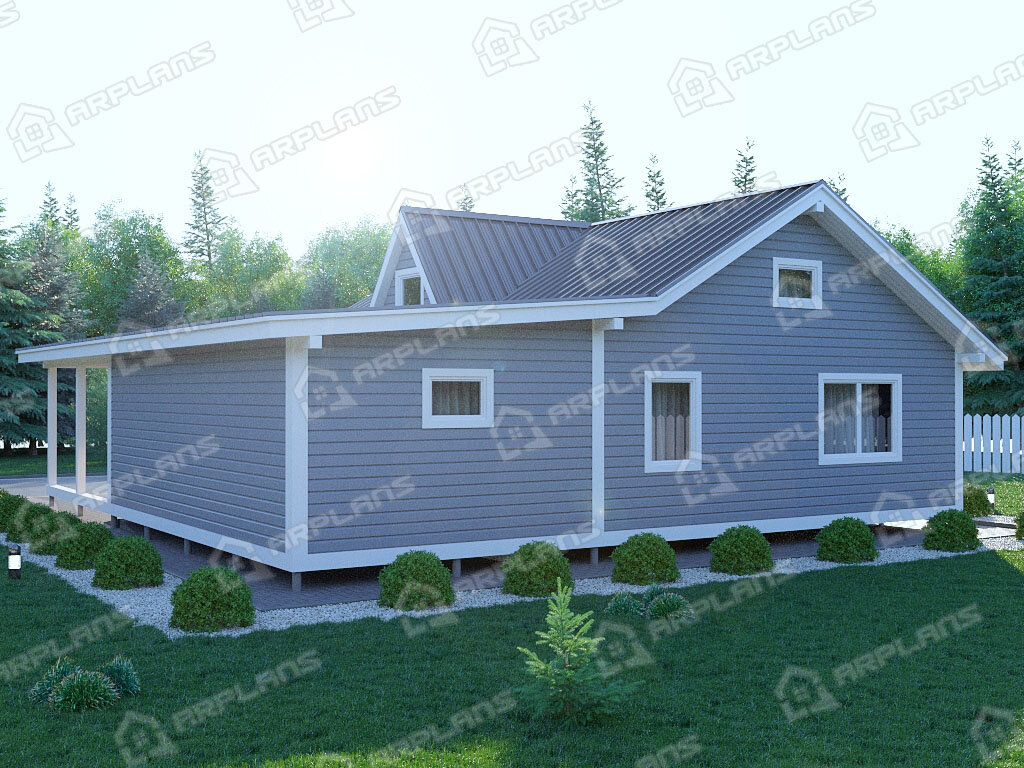 Фото 2 одноэтажного каркасного дома с 2 спальнями и гаражом. Общая площадь до 150(118) кв м. Источник arplans.ru Проект И-022