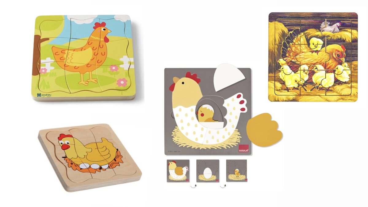 Самый простой - курочка на сером фоне, здесь крупные детали 