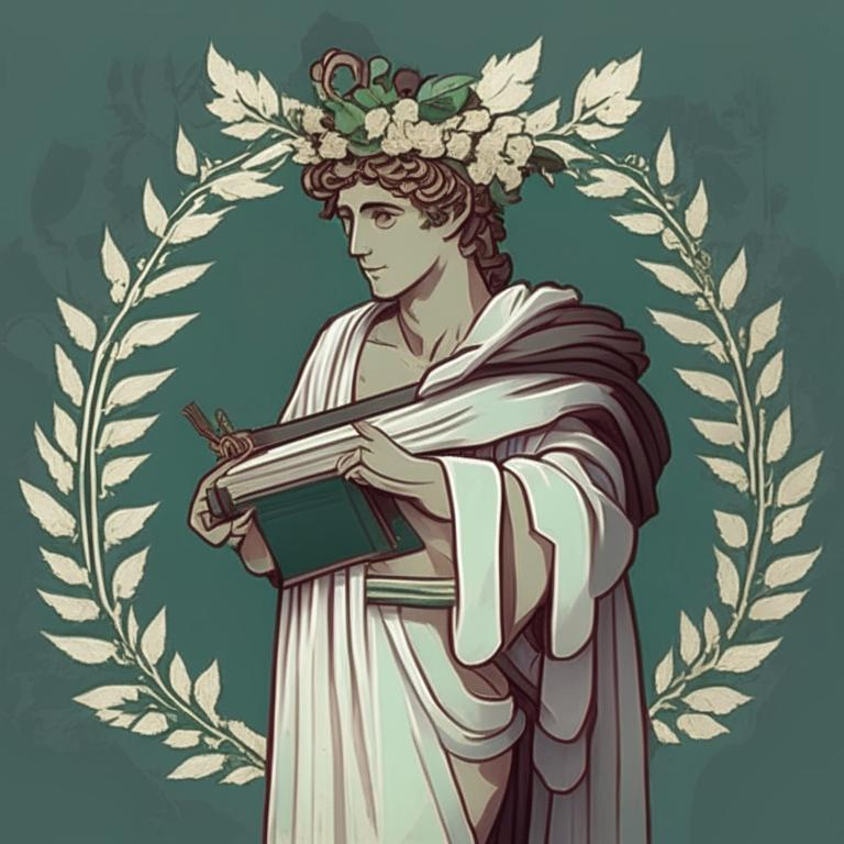 Результат генерации по запросу "Древнегреческий онлайн-репетитор в хитоне, лавровом венке на голове и с лирой в руках", стиль: anime ЛИРА ГДЕ, ГРАЖДАНИН КАНДИНСКИЙ???