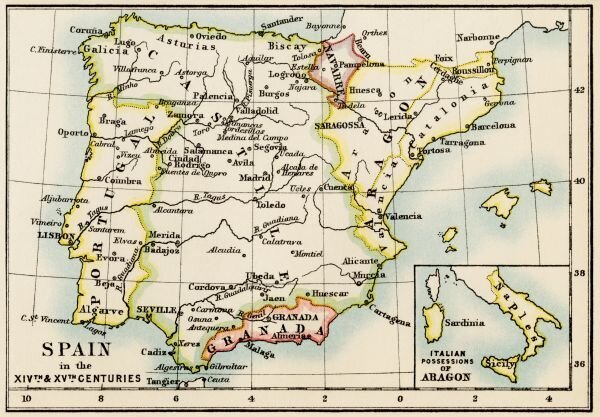 Ко второй половине XIV века на Пиренейском полуострове осталось лишь четыре христианских государства (Кастилия, Арагон, Португалия и Наварра) и небольшой мусульманский Гранадский эмират