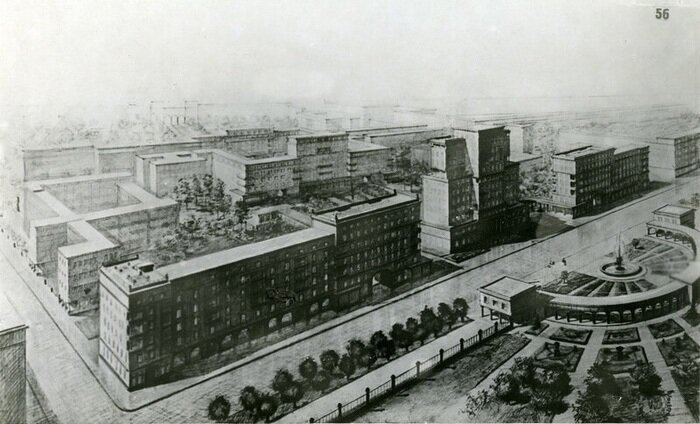 Жилой квартал между Марксистской и Воронцовской улицами. Изображение из сборника "Реконструкция Москвы" от 1936 года