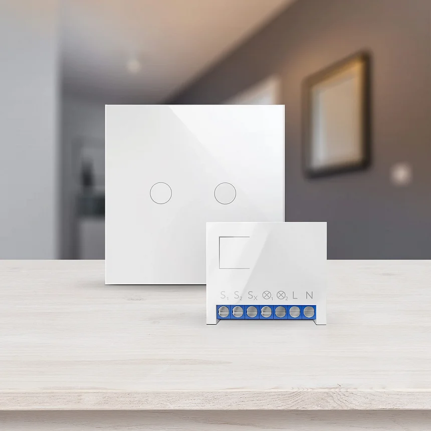 Сенсорный беспроводной двухканальный выключатель — элегантно и просто.