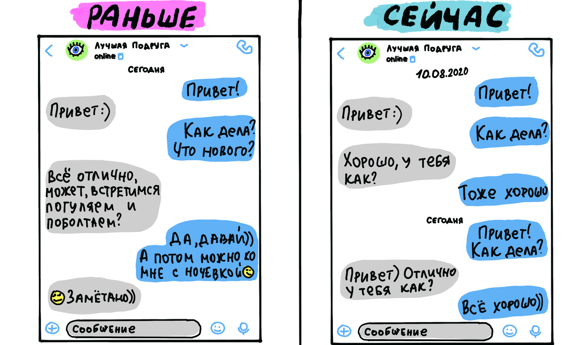 Переписка стала меньше и реже, но не от того что забыли друг о друге, а потому что стали общаться больше в живую.