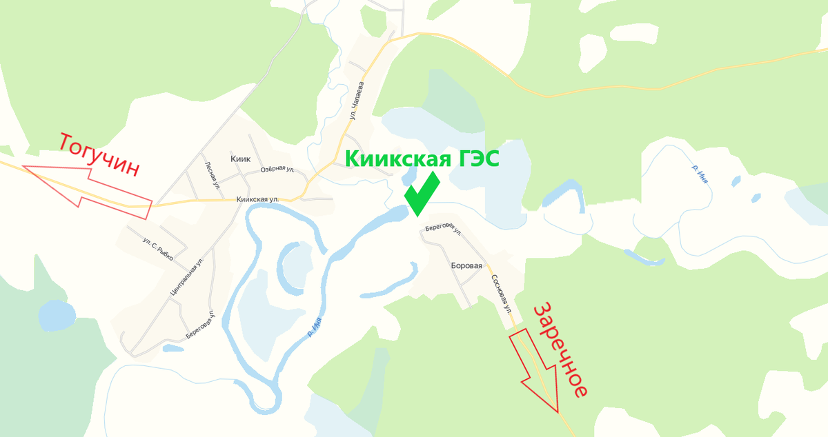 Варианты подъезда к Киикской ГЭС (Яндекс.Карты)