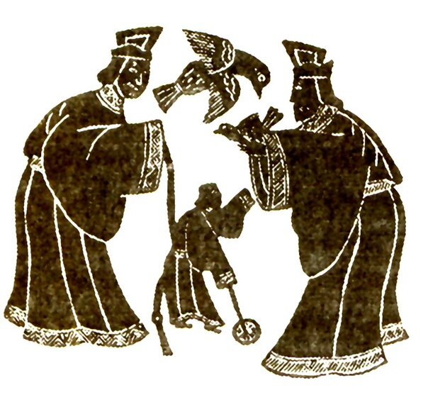 Встреча Лао-цзы и Конфуция, прорисовка с погребального рельефа