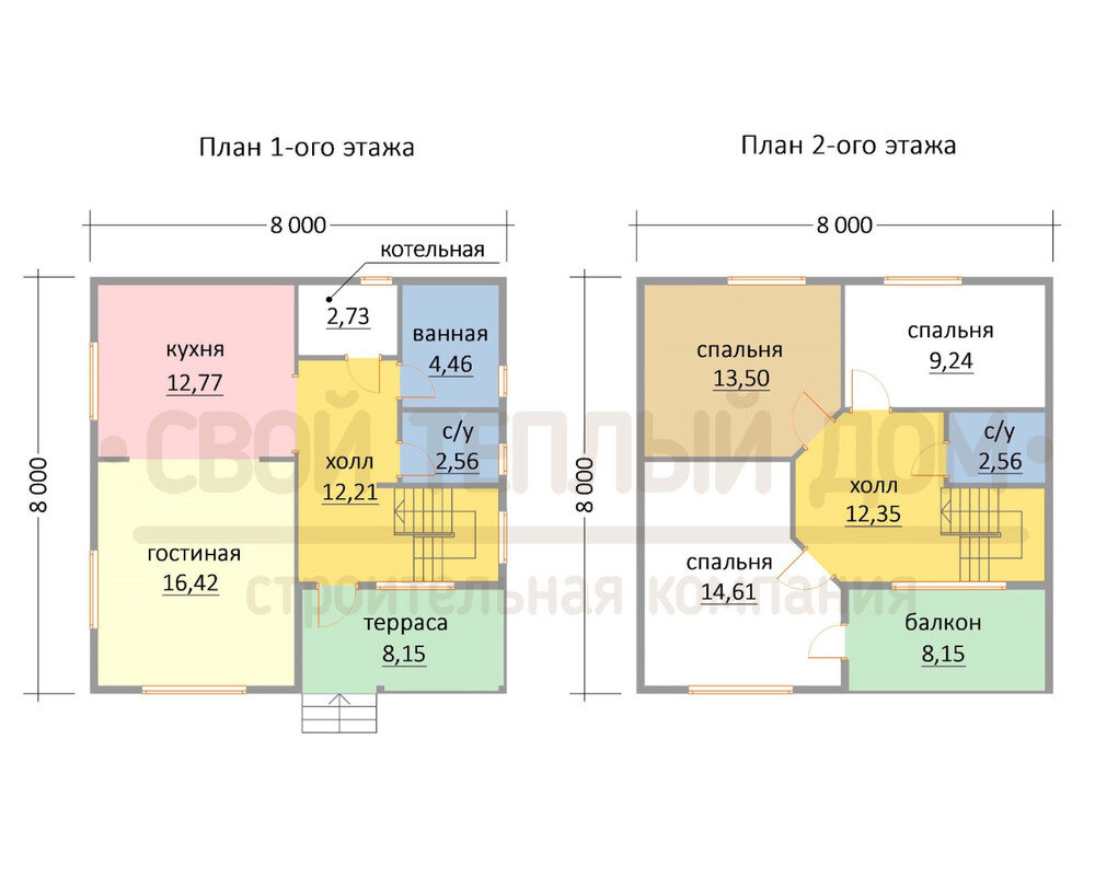 Планировка дома исполнении заказчика установлена дополнительная дверь, отсекающая тамбур с лестницей от зоны первого этажа, кухня-гостиная выполнена как единое пространство без разделения, из котельной есть отдельный выход на улицу, а на втором этаже выход на балкон выполнен из холла, а не из спальни.