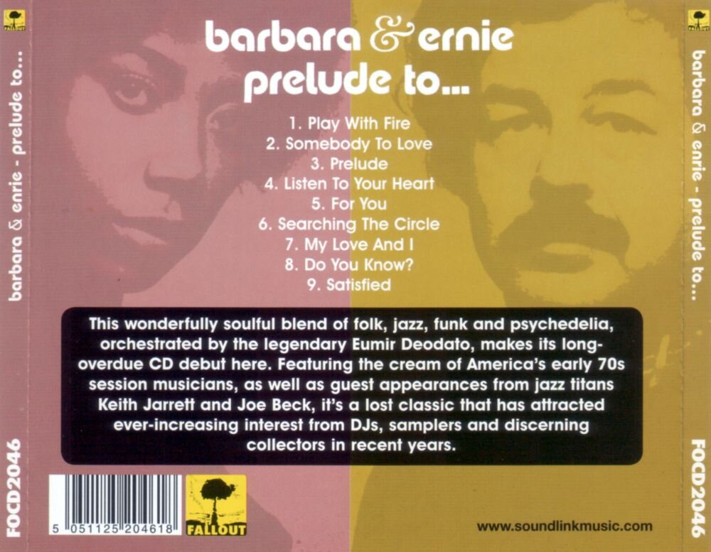 Barbara & Ernie. Prelude To… 1971. Back. Обложка альбома.