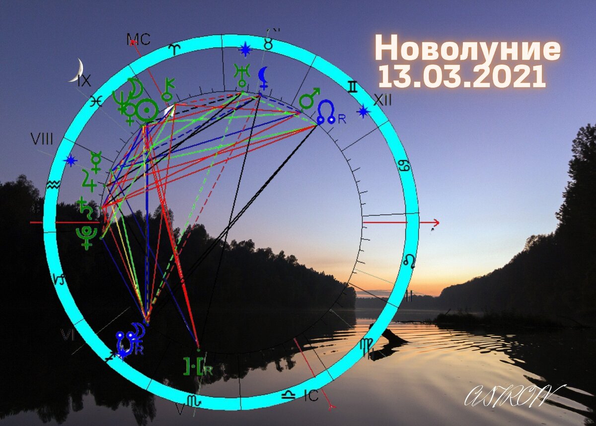 Астрологическая карта новолуния 13.03.2021