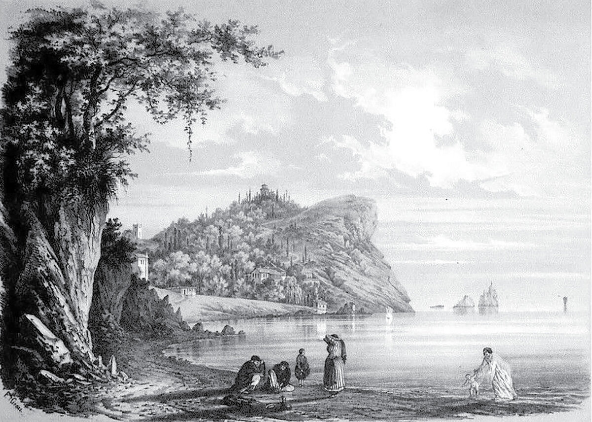 Литография Ф.Гросса "Кучук-Ламбат. Имение князя А.И.Гагарина"