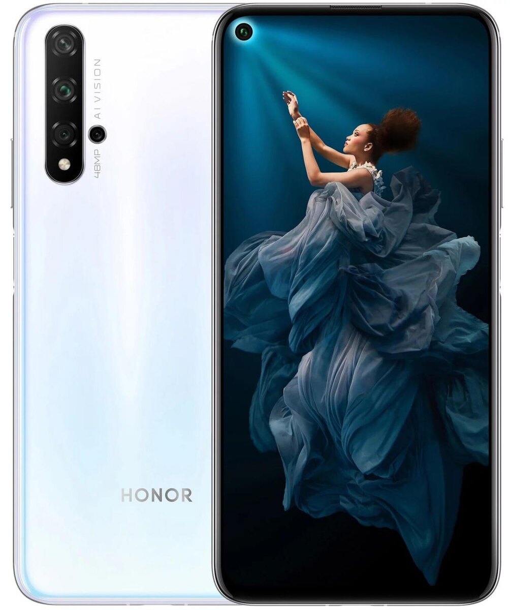 Основные характеристики Honor 20 Pro (модель YAL-L41)
SoC Huawei Kirin 980, 8 ядер: 2×Cortex-A76 @2,6 ГГц, 2×Cortex-A76 @1,9 ГГц, 4×Cortex-A55 @1,8 ГГц
GPU Mali-G76 MP10
Операционная система Android 9, Magic UI 2.1
Сенсорный дисплей IPS 6,26″, 2340×1080, 19,5:9, 412 ppi
Оперативная память (RAM) 8 ГБ, внутренняя память 256 ГБ
Нет поддержки карт памяти
Поддержка Nano-SIM (2 шт.)
Сети GSM/WCDMA
Сети LTE Cat.21 LTE band 1(2100), 2(1900), 3(1800), 4(1700/2100), 5(850), 7(2600), 8(900), 18(800), 19(800), 20(800), 26(850), 28(700), 38(2600), 40(2300), 41(2500)
GPS/A-GPS, Глонасс, BDS, Galileo, QZSS
Wi-Fi 802.11a/b/g/n/ac (2,4 и 5 ГГц)
Bluetooth 5.0, A2DP, aptX HD, LE
NFC
USB 2.0, разъем Type-C, USB OTG
Нет аудиовыхода на наушники (3,5 мм)
Основная камера: 48 Мп (f/1,4) + 16 Мп (f/2,2) + 8 Мп (f/2,4) + 2 Мп (f/2,4)
Фронтальная камера 32 Мп (f/2,0)
Датчики приближения и освещения, магнитного поля, акселерометр, гироскоп
Сканер отпечатков пальцев (встроен в кнопку питания)
Аккумулятор 4000 мА·ч, быстрая зарядка SuperCharge
Размеры 155×74×8,4 мм
Масса 182 г