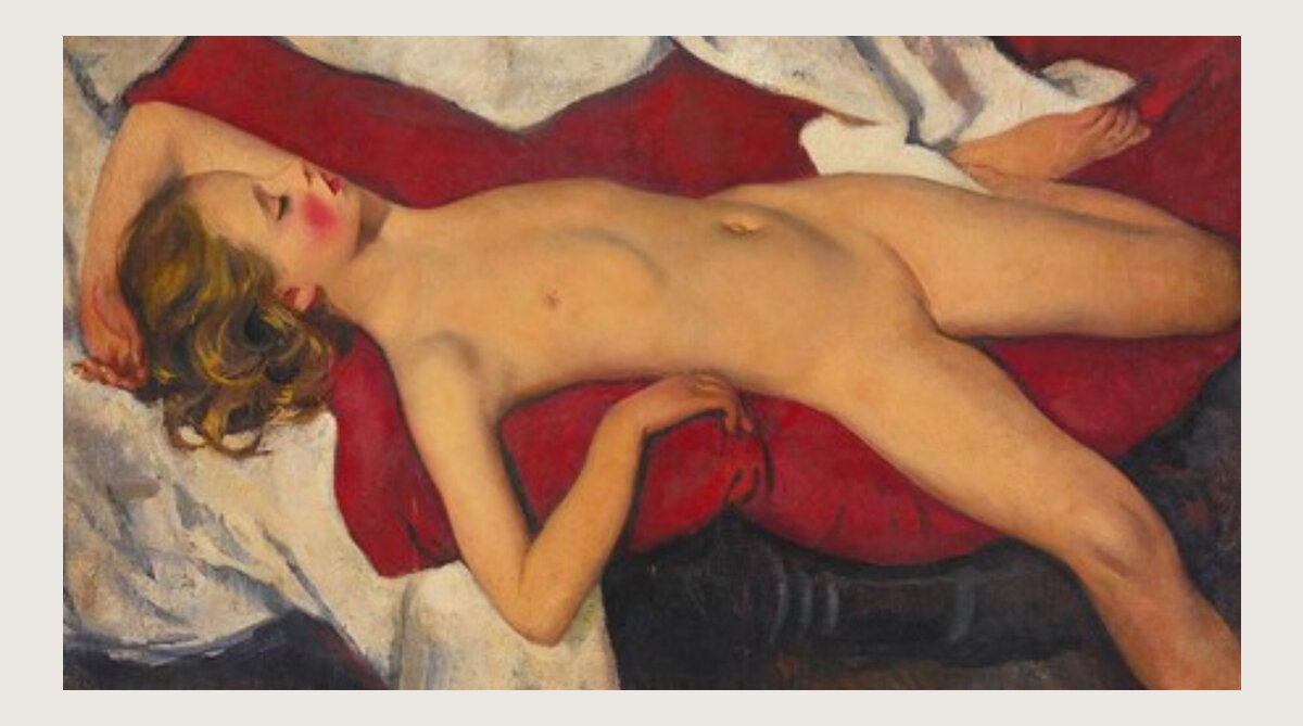 Зинаида Серебрякова. Спящая девочка на красном одеяле. 1923