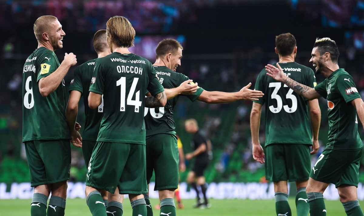 Радость игроков «Краснодара» после забитого гола в матче с «Арсеналом». Фото ФК «Краснодар»