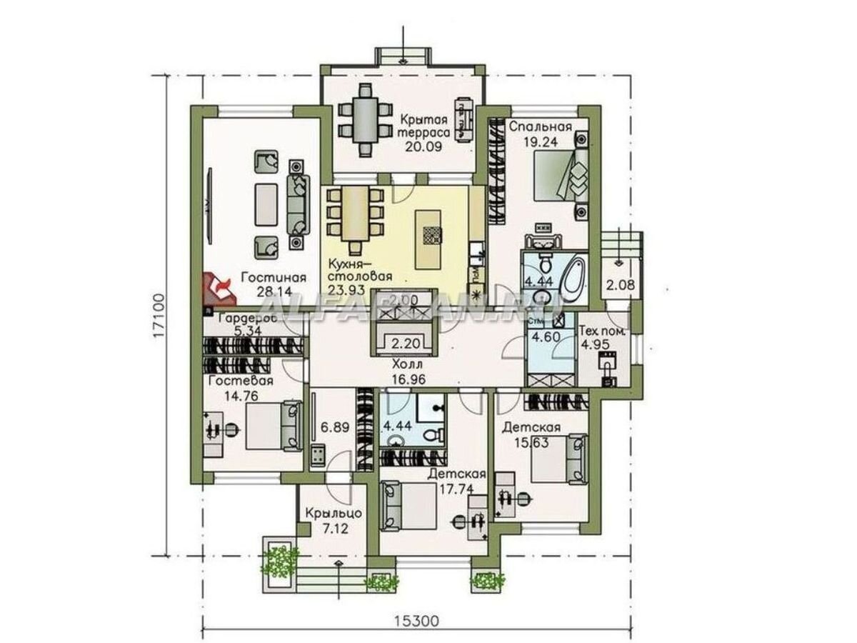 Планировка одноэтажного дома 324М-2 «Калипсо», © Владимир Тарасов