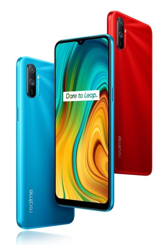 Realme C3. В красном и голубом цвете