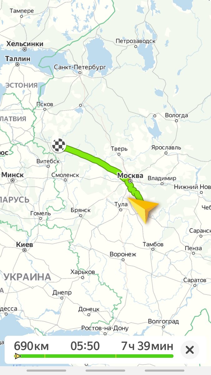 Маршрут командировки по навигатору.