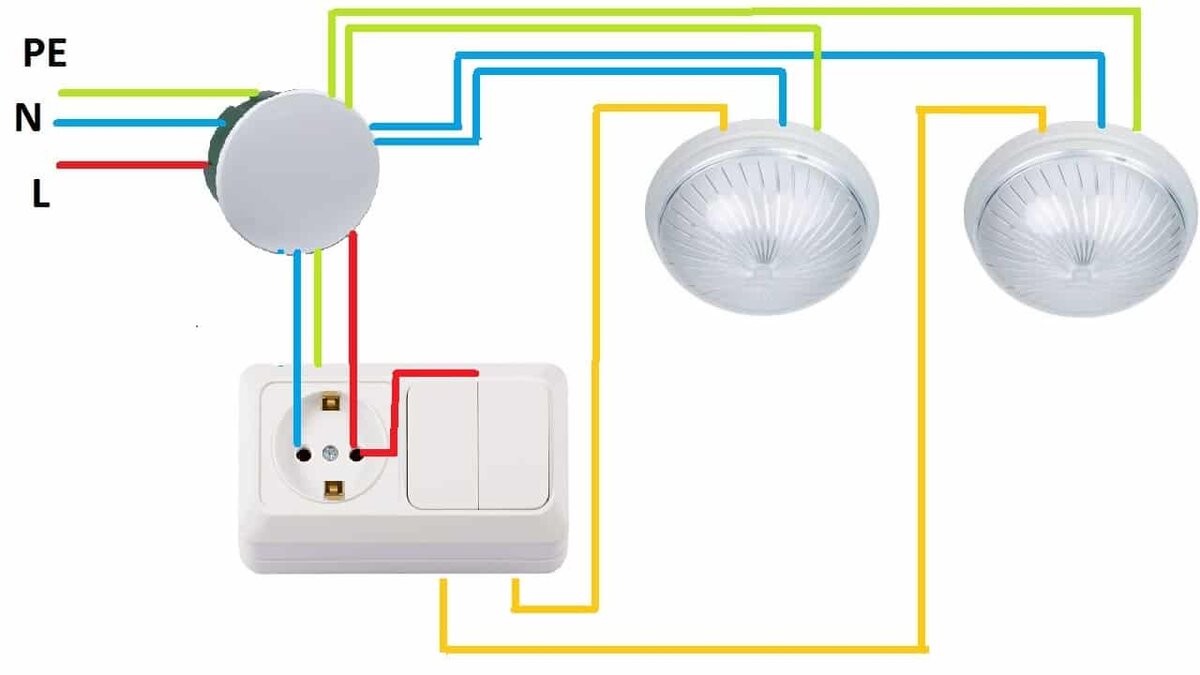 Как подключить два светильник выключатель розетка Нюансы и популярные схемы подключения двухклавишного выключателя ASUTPP Дзен