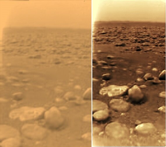 Фото: ESA / Первый снимок поверхности Титана, сделанный спускаемым аппаратом "Гюйгенс" в январе 2005 года