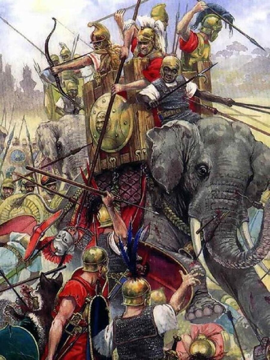 Слоны Пирра в бою. Картина современного художника.