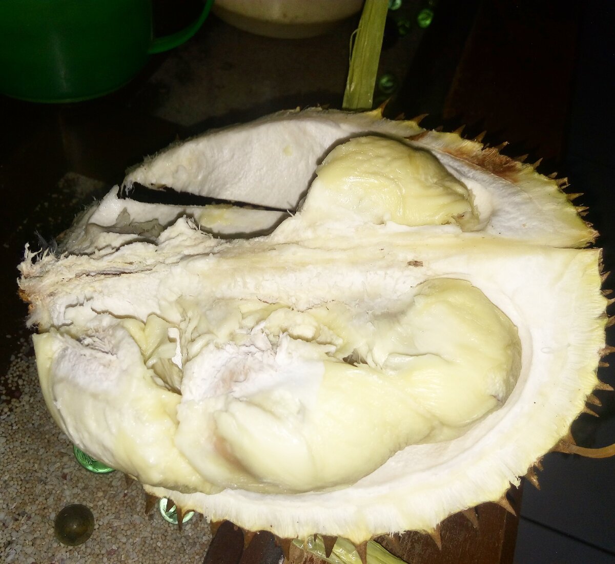 Дуриан в разрезе у нас на столе. Какой же это был вкуснейший плод! И все остальные дурианы тоже.