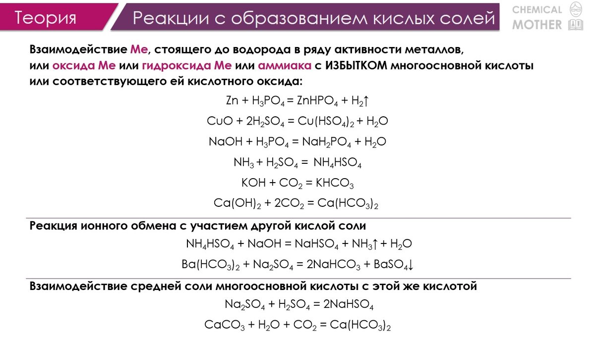 Образование солей кислот