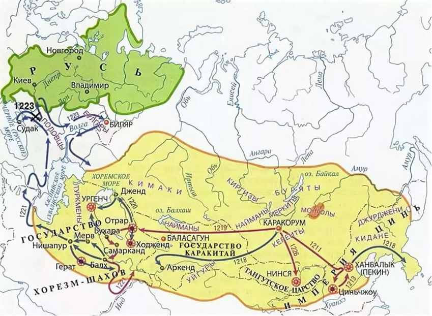 Карта захваченных земель чингисханом